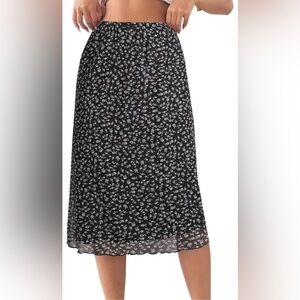 Floral Black Midi Skirt